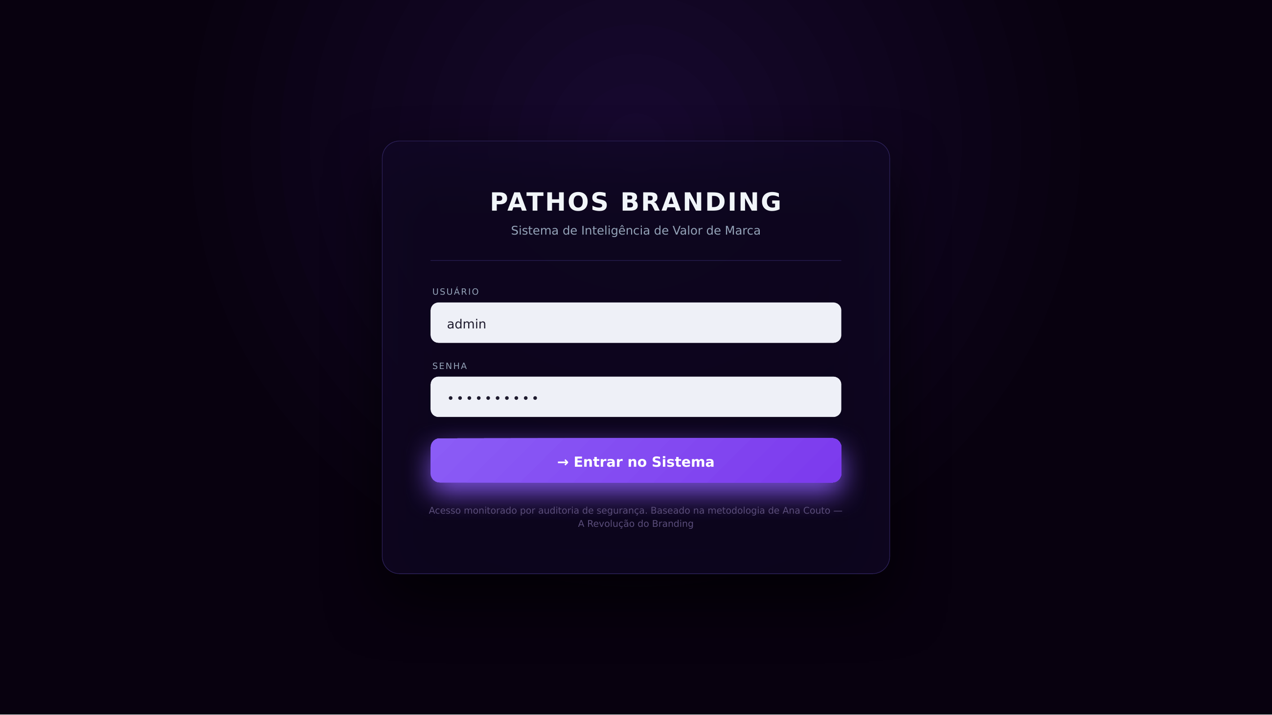 Tela de login do Pathos Branding
